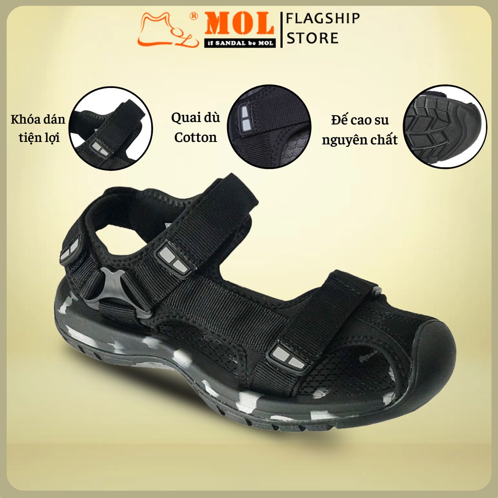 Giày Sandal Nam Bít Mũi Hiệu Rova Đế Cao Su Quai Dù Đi Làm Đi Phượt Đạp Xe Màu Đen Camo Mã RV25