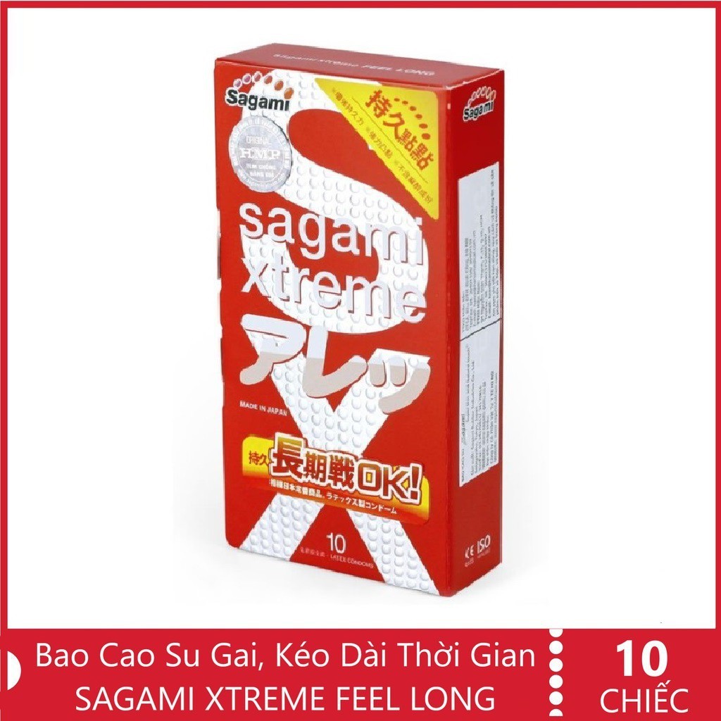 Bao cao su Sagami Xtreme Feel Long – Hộp 10 chiếc, có gai tăng khoái cảm, kéo dài thời gian quan hệ