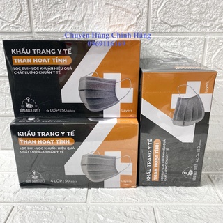 Combo 3 Hộp Khẩu Trang Than Hoạt Tính 4 Lớp (50 cái/hộp) - Khẩu Trang Y Tế Chính Hãng Bông Bạch Tuyết