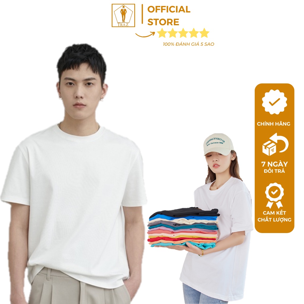 Áo thun Phông 265G Nam, Nữ Trắng Đen TRAZ Cổ Tròn Dáng Phom Rộng Suông Cộc Ngắn Tay Lỡ Trơn(Aó Dày 100 cotton)