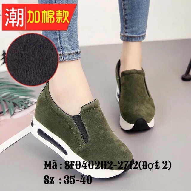 Giày Slip on da lộn đế cao