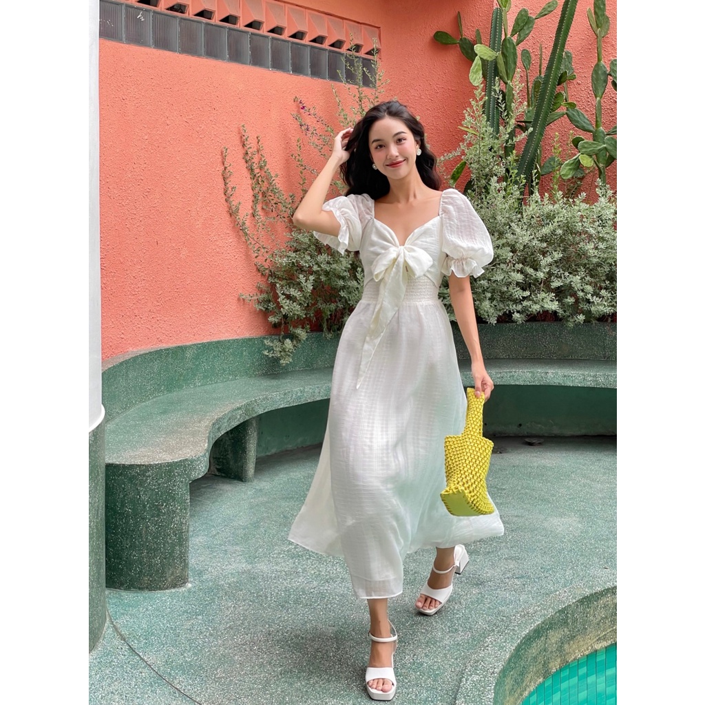 OLV - Đầm Shirring Belted Midi Dress