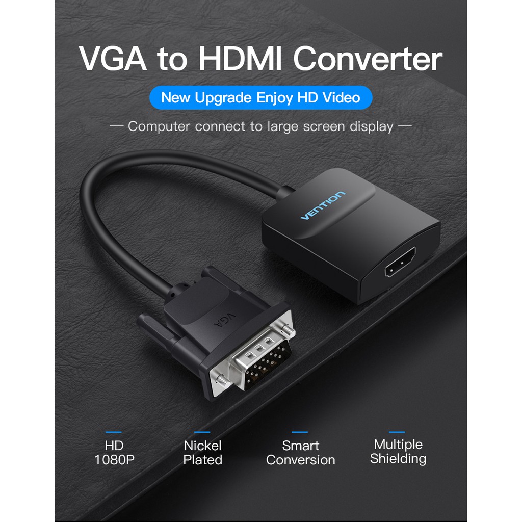 Cáp chuyển VGA to HDMI Vention hỗ trợ nguồn và audio