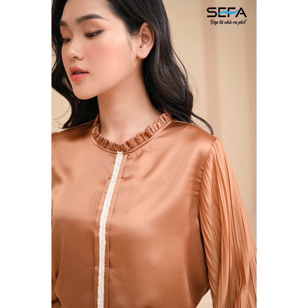 Áo sơ mi nữ công sở dài tay dập ly chất lụa đẹp cao cấp SEFA