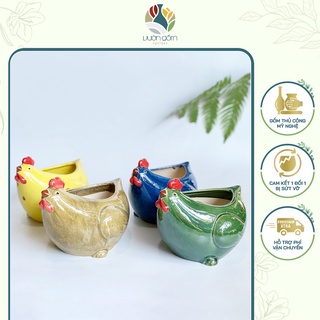 Chậu gốm sứ trồng cây hình gà mẹ decor trang trí tiểu cảnh Vườn Gốm - The Garden
