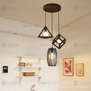 Bộ 03 đèn thả trần trang trí lập phương tam giác hình trụ DT 0072/3 + Kèm Bóng Edison 8W, 3 chế độ màu