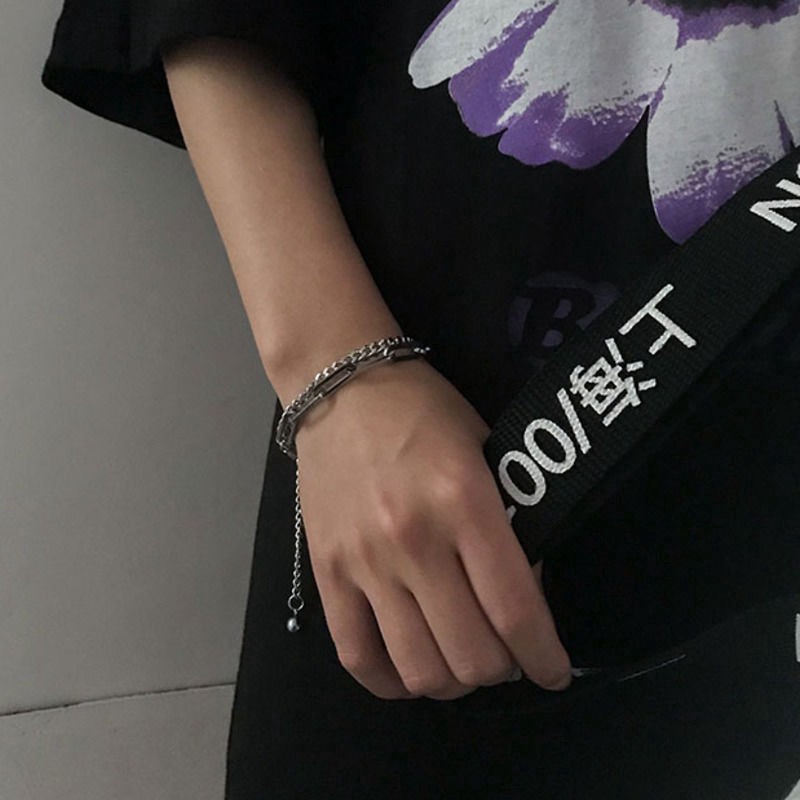 Vòng tay hai lớp bằng thép titan phong cách hiphop retro dễ phối đồ thời trang cho nam nữ