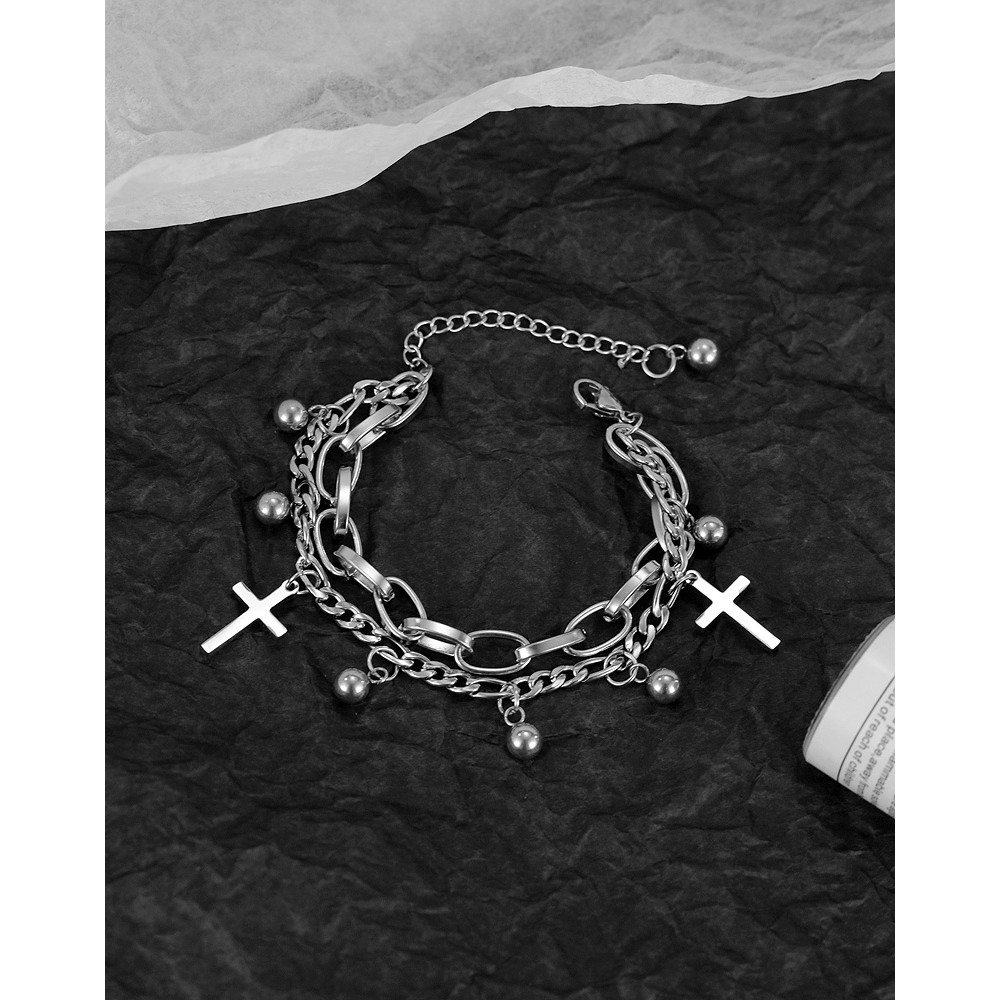 Lắc tay titan xích kép phối mặt thánh giá 02 không gỉ