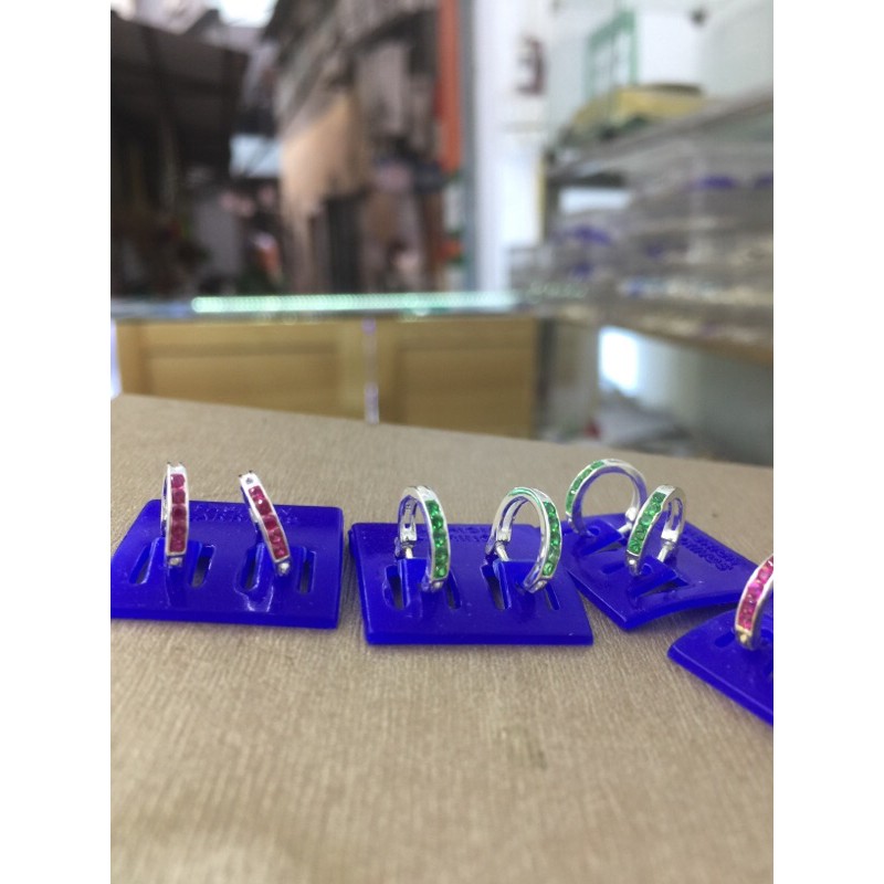 Khuyên tai tròn sát tai xanh đỏ đẹp bạc ta NGỌC MẬU