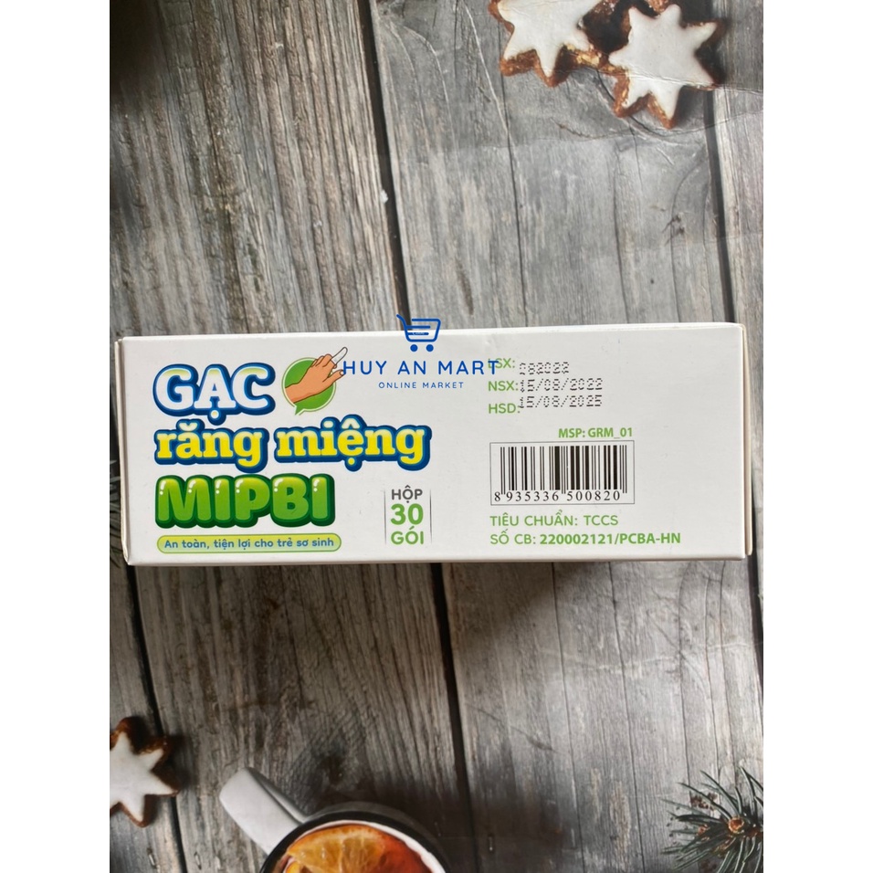 Gạc răng miệng Mipbi hộp 30 gói ⚡FREESHIP⚡ Rơ lưỡi Mipbi làm sạch và bảo vệ răng miệng cho bé