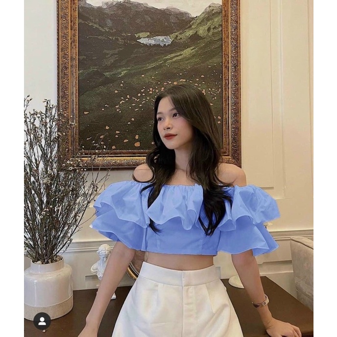 bộ ÁO ngắn TRỄ VAI BÈO TẦNG + QUẦN  2M