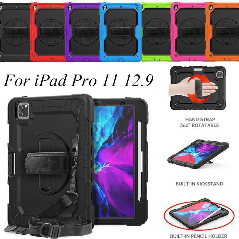 Ốp Máy Tính Bảng Có Dây Đeo Vai Xoay 360 Độ Cho Apple iPad Pro 11" 12.9" 2020/2021 iPad 10.2 9th° Vỏ Cứng