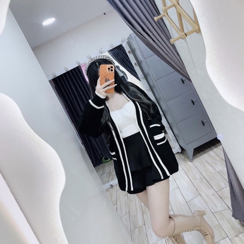 Áo cadigan len dệt dáng dài - form tiểu thư