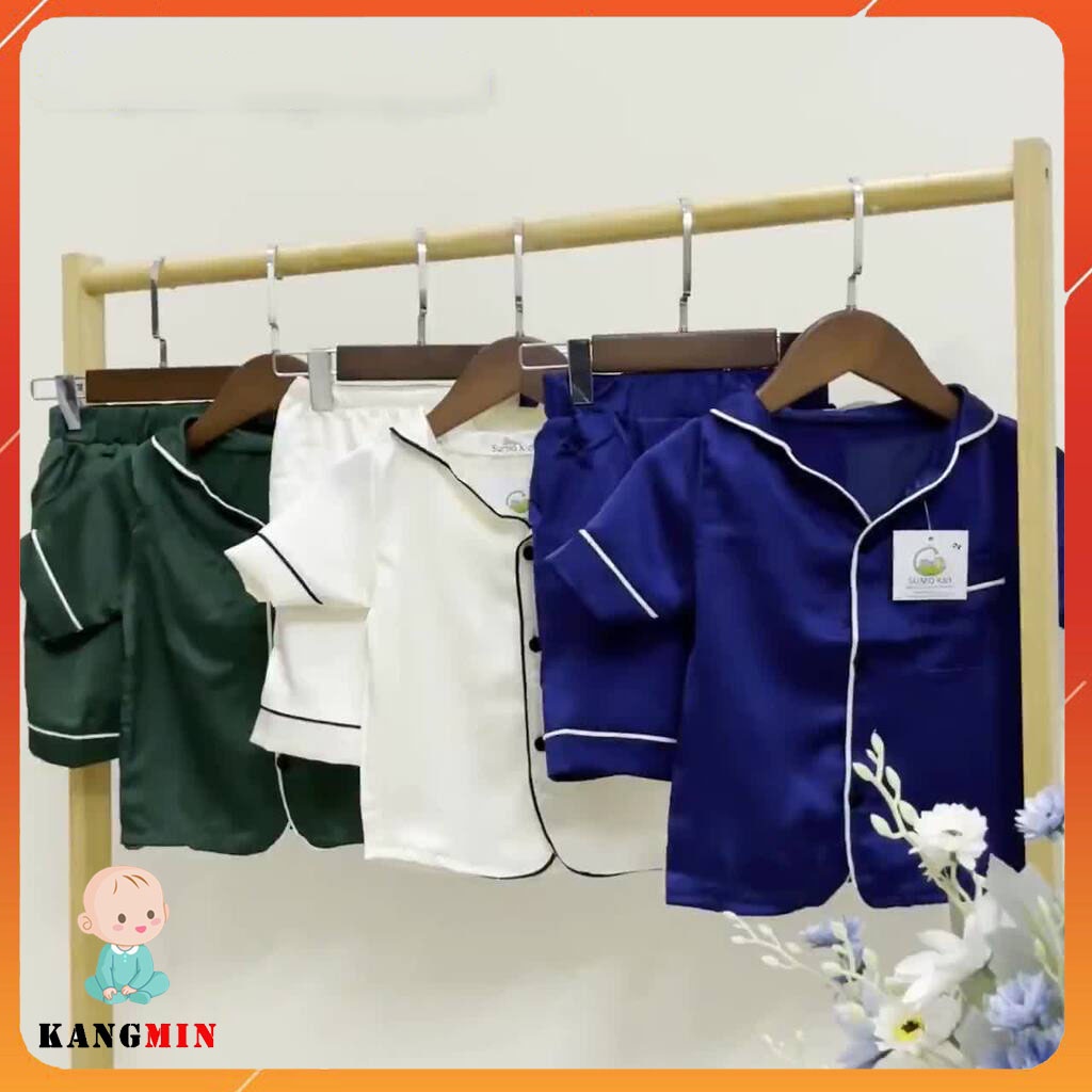 Pijama lụa cho bé trai Kangmin kids , bộ quần áo bé trai bé gái siêu xinh PMC01, pizama cho bé từ 6-28kg