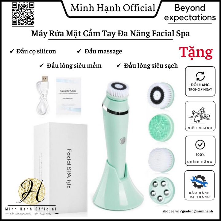Máy Rửa Mặt Cầm Tay Đa Năng Facial Spa Máy Chăm Sóc Da Mặt Massage Mặt Và Tẩy Trang Với 4 Đầu Cọ