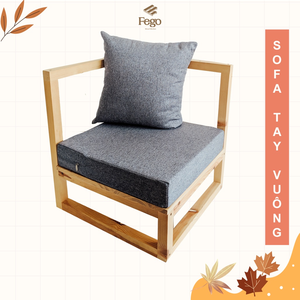 [FREESHIP HN] Ghế sofa một tay Fego kèm đệm/ Ghế ngồi ban công đơn tay vuông thư giãn