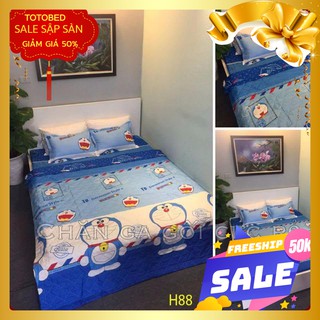 Free ship 99k Bộ ga gối 1m6 PN mẫu doremon tem thư