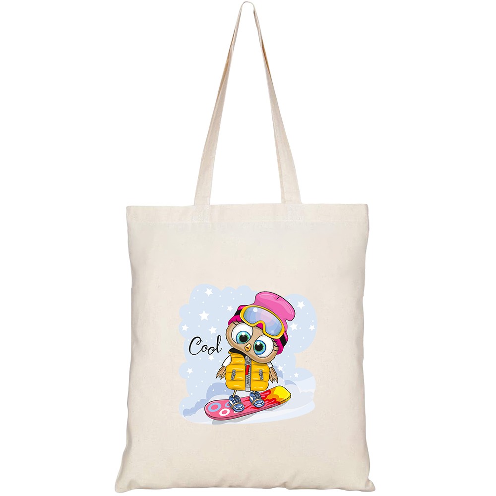 Túi vải tote canvas HTFashion in hình cute cartoon owl girl on HT356