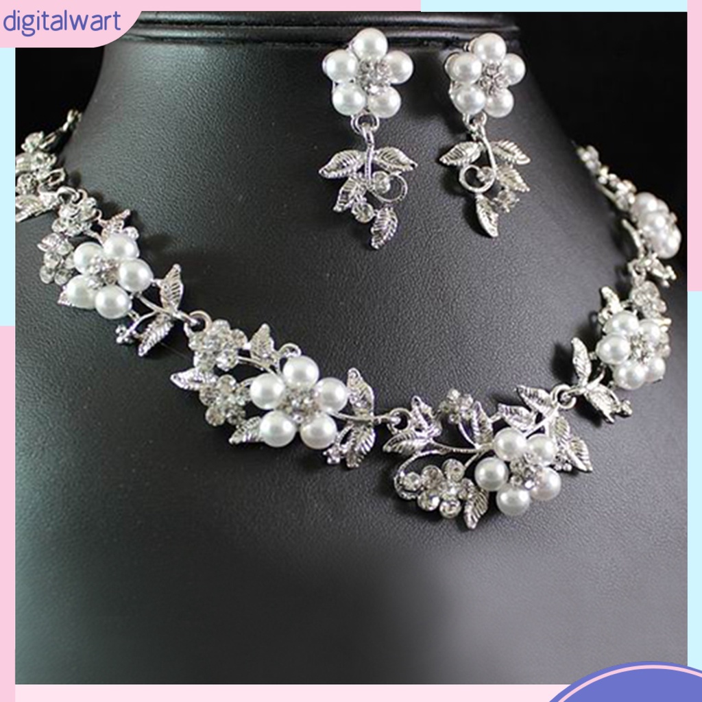 Bộ trang sức cô dâu mạ bạc đính ngọc trai giả sang trọng