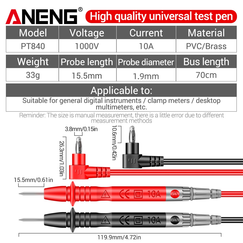ANENG Bút Thử Điện Vạn Năng Kỹ Thuật Số pt840 1000v 10a Chuyên Dụng