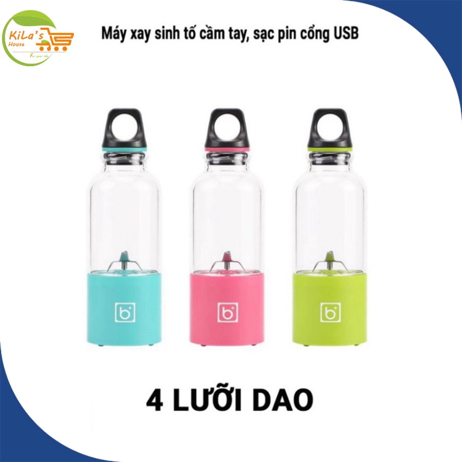 Máy Xay Sinh Tố Cầm Tay 500ML, Pin Sạc, 4 Lưỡi Bingo Juicer Cup - Máy Xay Sinh Tố Mini Đa Năng Cầm Tay Tiện Lợi