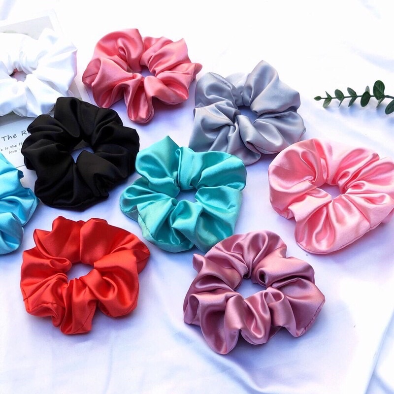 Nơ Buộc Tóc Scrunchies Lụa Phi Bóng - Cột Tóc Phong Cách Hàn Quốc Đeo Tay Sống Ảo