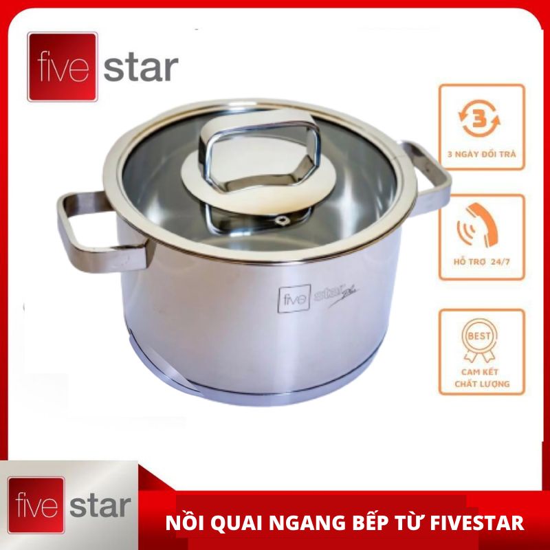 Nồi inox 304 bếp từ 3 đáy Fivestar  16cm nắp kính
