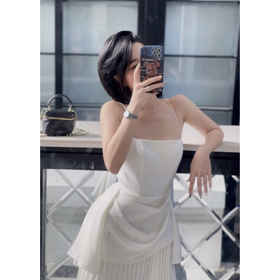 Đầm xoè 2 dây tùng dập ly kiểu