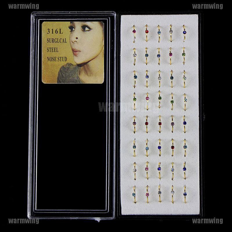 Set 40 Khuyên Mũi Thép Không Gỉ Đính Đá Cá Tính