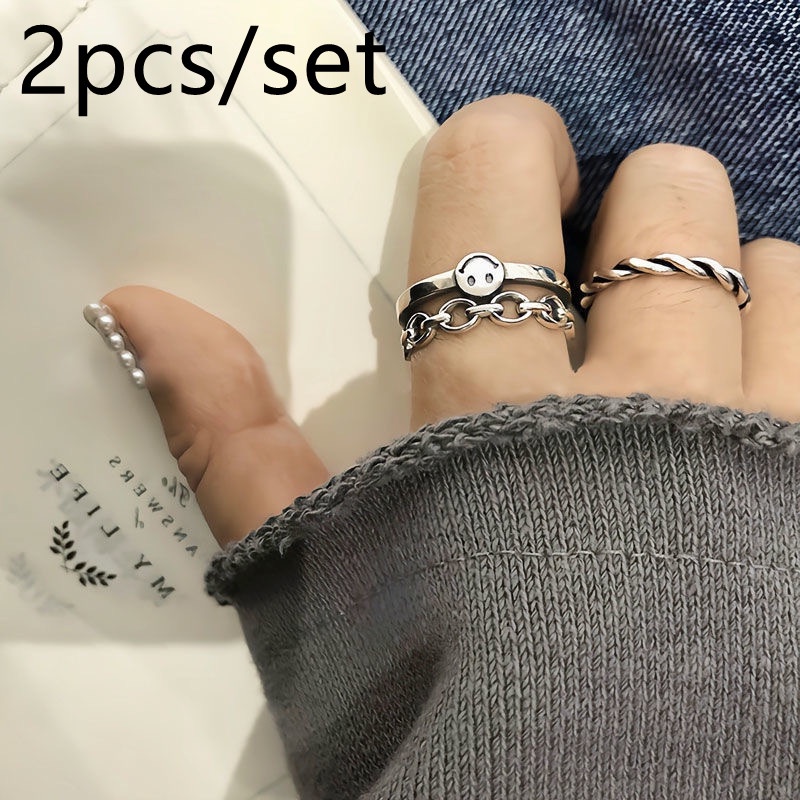 Bộ 2 Nhẫn Hở Hợp Kim Hình Mặt Cười Thời Trang Cho Nữ