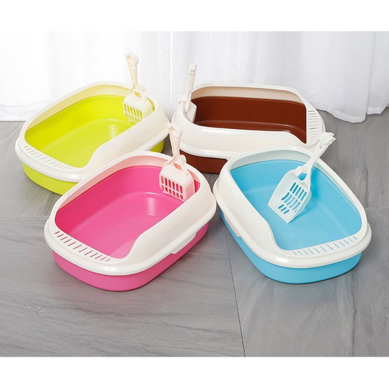 [HOẢ TỐC HCM]Chậu khay đựng cát vệ sinh cho mèo kèm xẻng thành cao kích thước 40 x 30 cho mèo nhỏ dưới 4kg