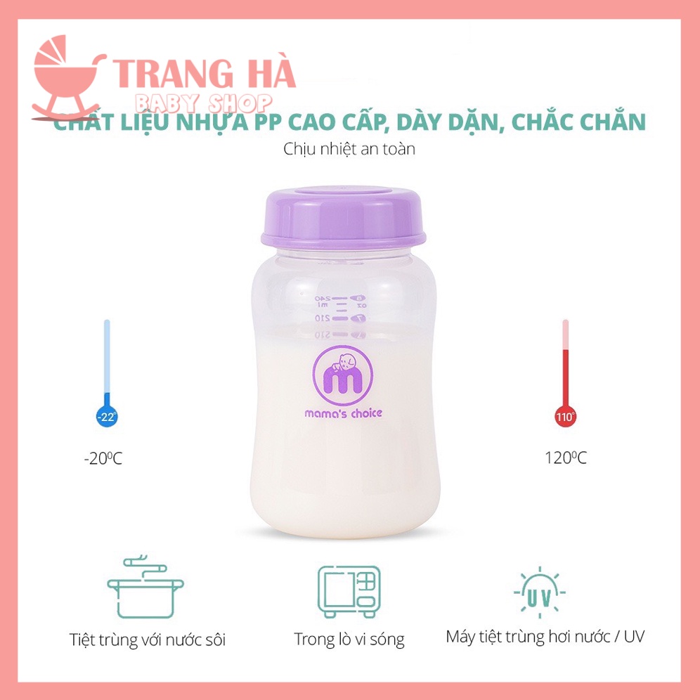Bình Trữ Sữa Cổ Rộng Mama's Choice 180ml-240ml Tương Thích Máy Hút Sữa Spectra, Avent, Fatz, Rozabi, Cimilre