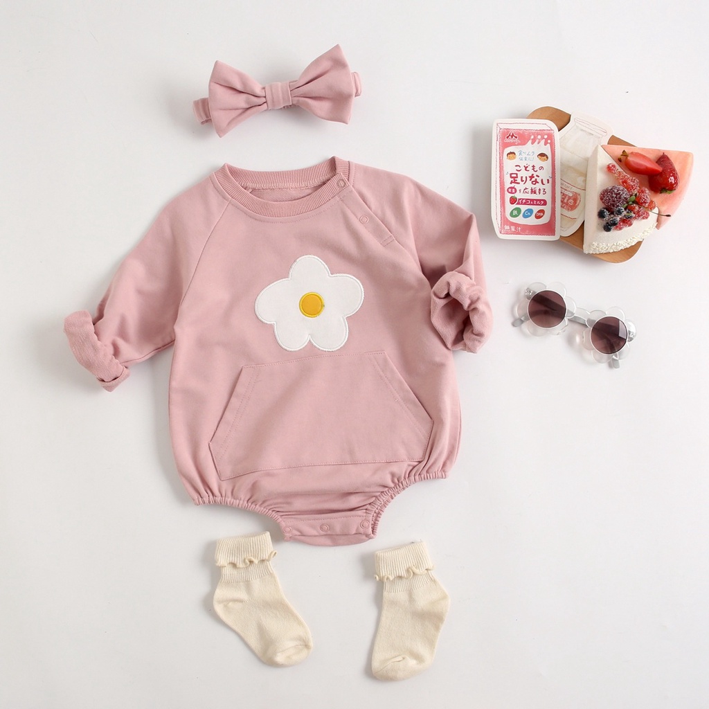 Áo Liền Quần Bằng Cotton Tay Dài In Họa Tiết Hoa Năm Mới Cho Bé Gái Sơ Sinh 0401