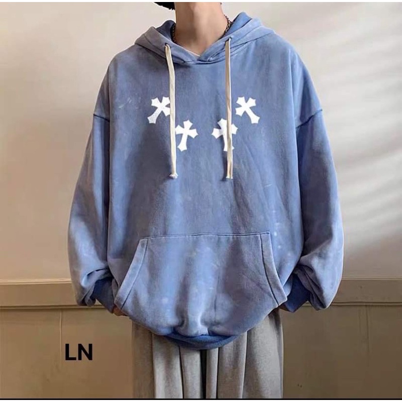 Áo hoodie vòng cổ chữ thập mũ 2 lớp TH6