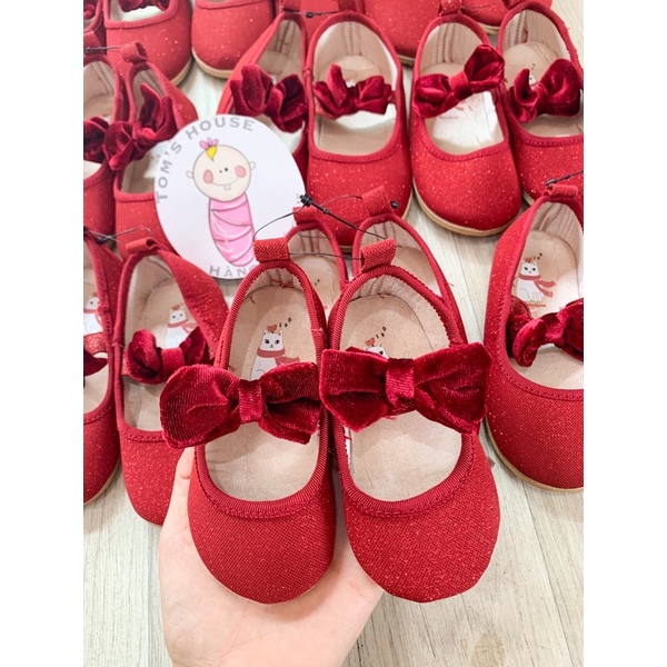 Giày bé gái,giày đỏ có nơ,giày HM bé gái