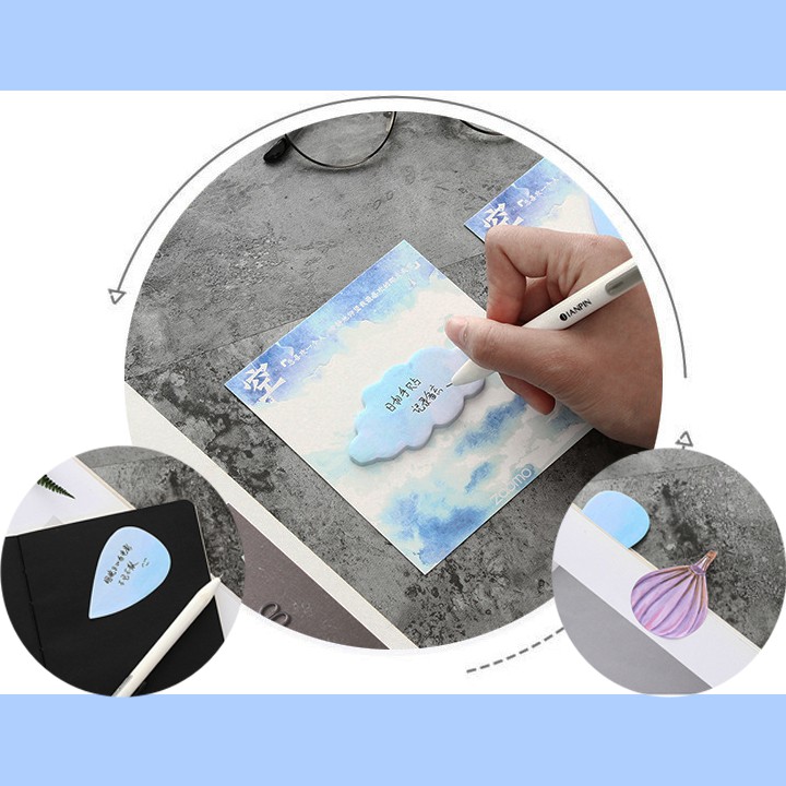 HCM - Combo 2 tệp giấy note mây cầu vòng, khinh khí cầu, giọt nước và mây