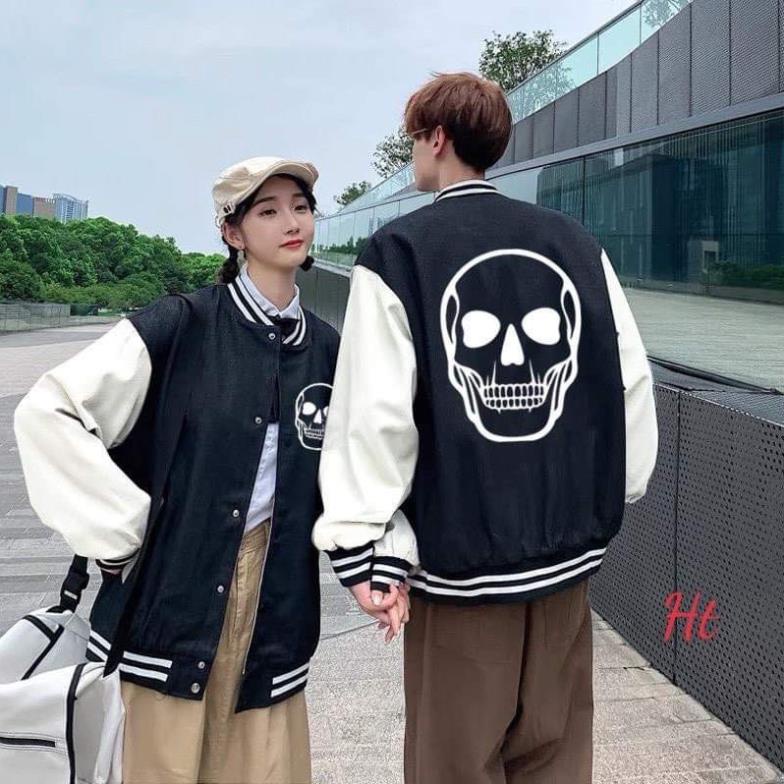 Áo bomber nỉ phối tay đầu lâu phản quang Ht