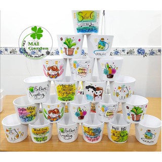 Chậu đất nung vẽ Handmade Kute--Chậu trồng cây để bàn