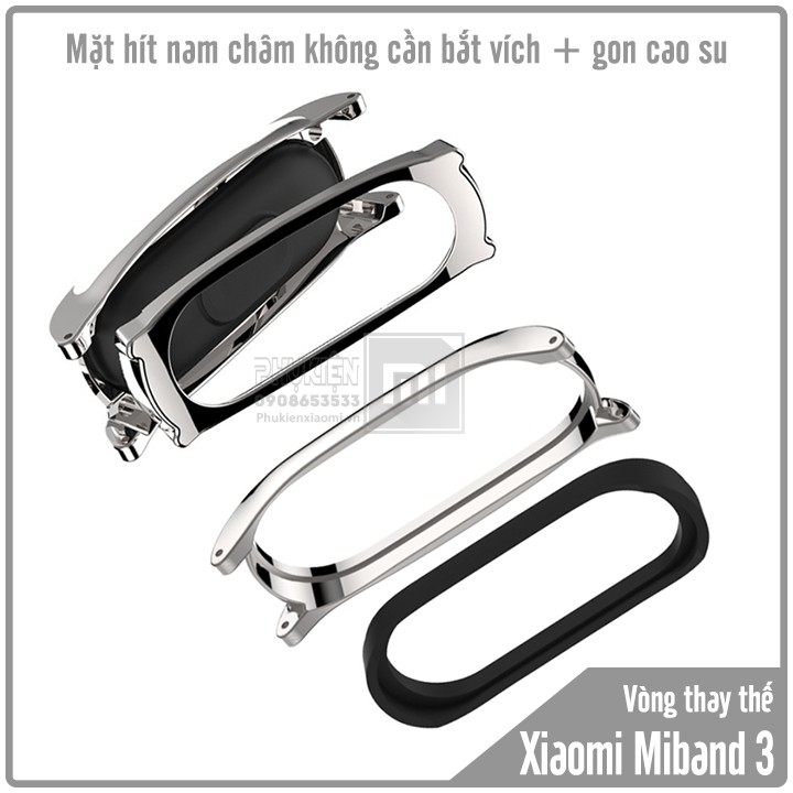 Vòng thay thế Xiaomi Miband 3 / 4 Mijobs dây da mặt kim loại