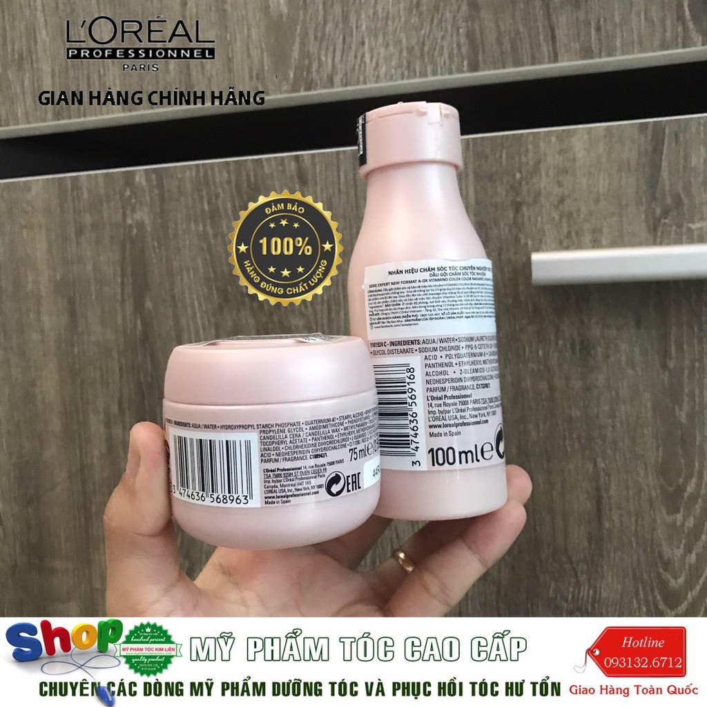 [L'oreal-Pháp] Cặp gội + hấp (ủ) tóc Loreal Vitamino Color dành cho tóc nhuộm