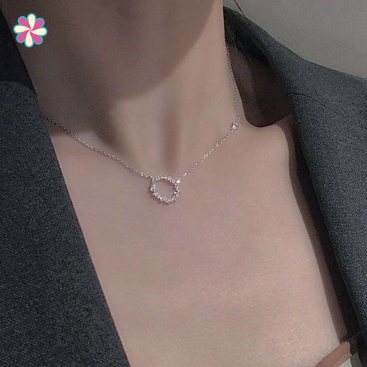 Vòng cổ Mặt Tròn Mini Đính Đá Đơn Giản Phong Cách Hàn Quốc Cho Nữ