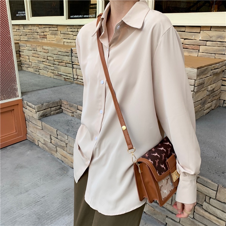 Áo sơ mi kiểu nữ Tay dài Form Dài rộng Ulzzang Hàn Quốc Sơ mi trơn nữ Dài tay Giấu quần Thời trang