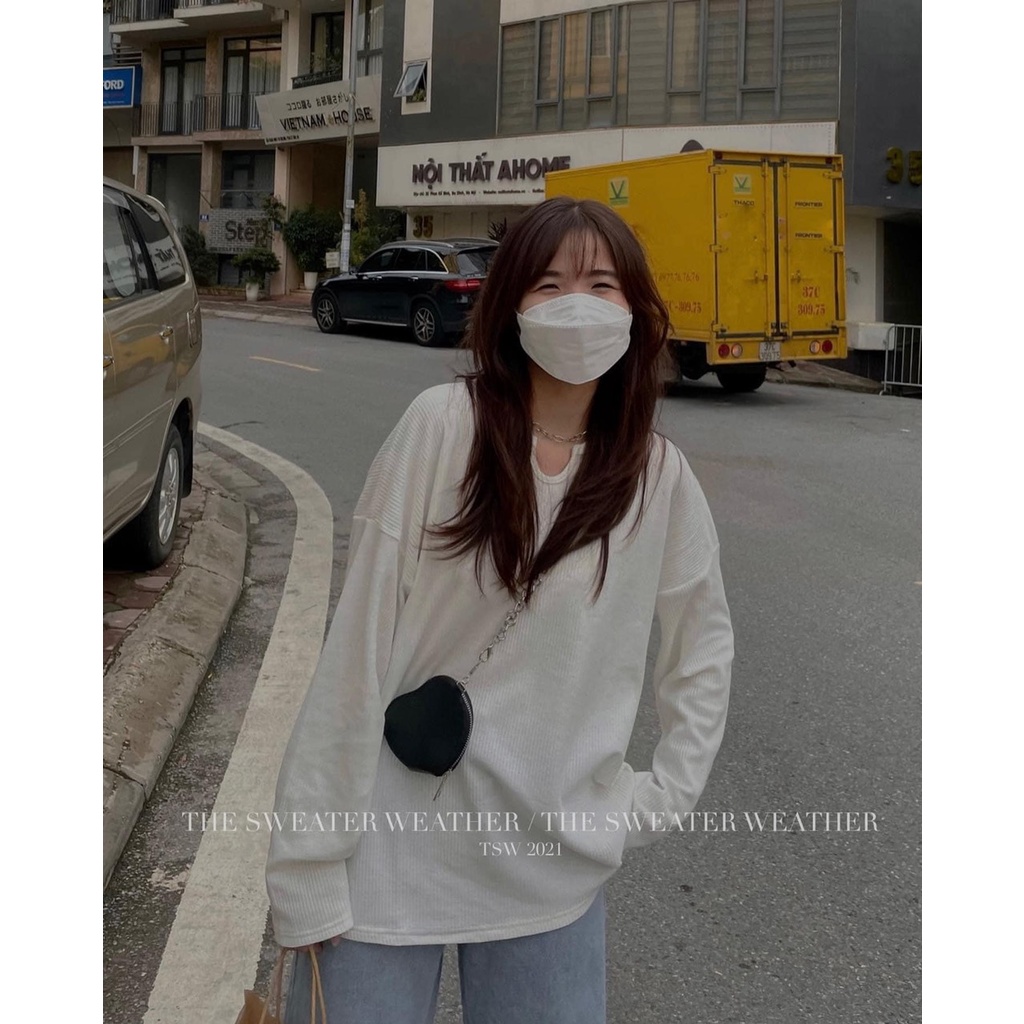 Áo sweater  Áo dài tay nữ PHULA 4 màu thun thu đông phong cách Hàn Quốc Ulzzang ĐEN TRẮNG HỒNG XANH tiểu thư sang chảnh