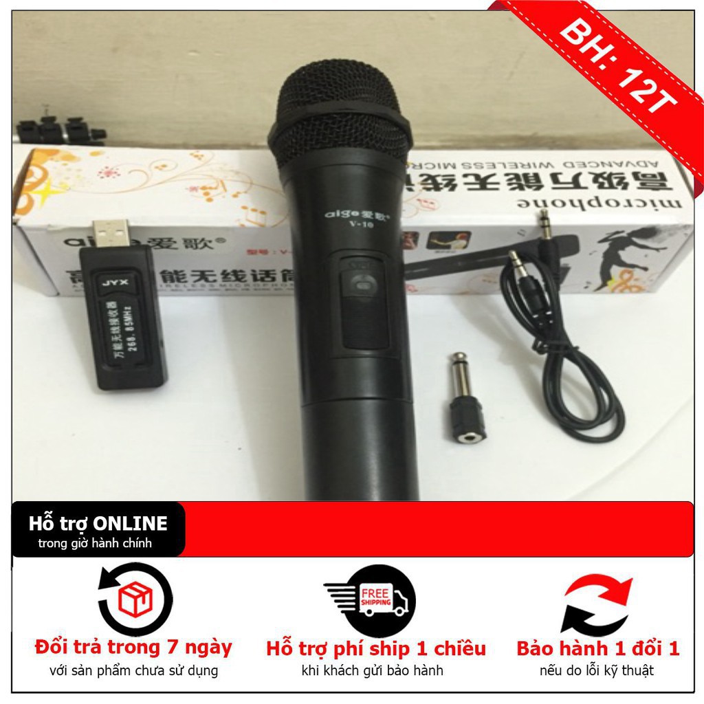 [ HÀNG CHẤT LƯỢNG] MIC KHÔNG DÂY V10 cho loa kéo Tặng Pin- micro không dây tương thích các dòng có mic cổng 6.5 - Giá tố