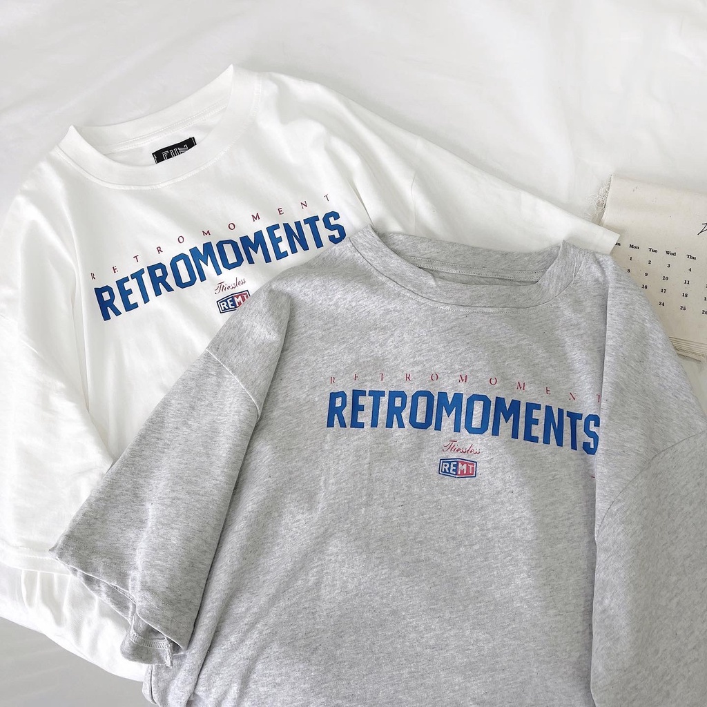 Áo thun tay lỡ RETROMOMENTS Basic White/Grey - Made by Toneontone TOT