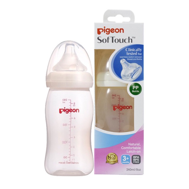 Bình sữa cổ rộng Pigeon 240ml nhựa tốt pp plus