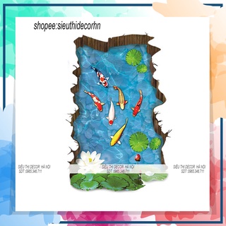 Decal dán nền nhà Hồ cá KOI 3D Hình chữ nhật, hình tròn. Đề can dán tường Hàn quốc kích thước 60x90cm