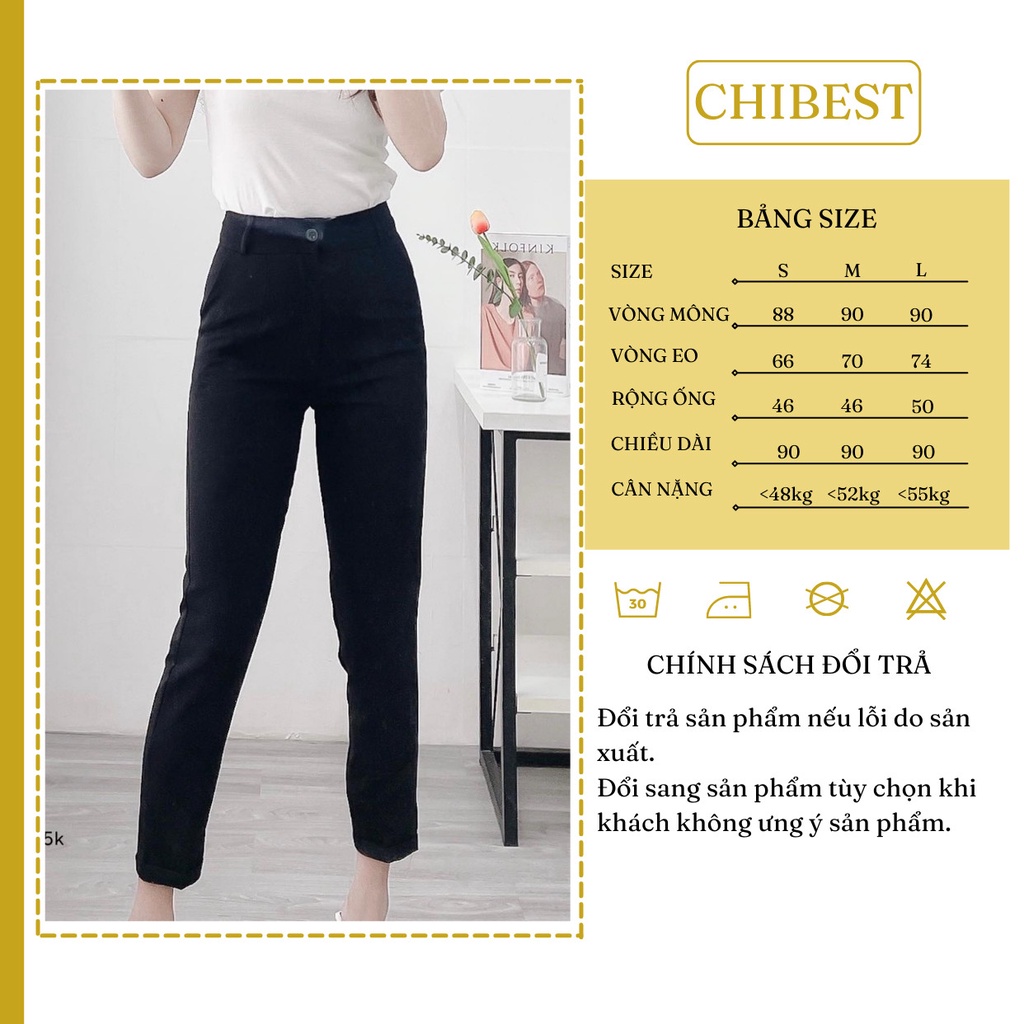 Quần Tây Nữ Công Sở Basic lưng cạp cao ống quần gấp line chất vải tuyết mưa dày dặn CHIBEST YQB36