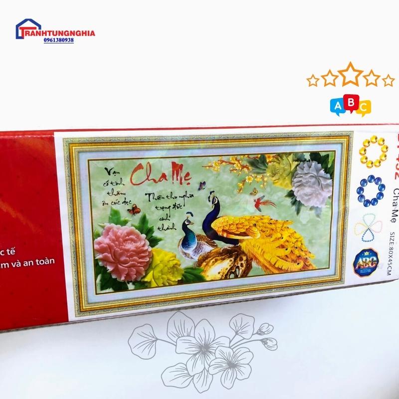 Tranh đính đá ABC tự làm CHA MẸ. Kích Thước: 80cm x 45cm