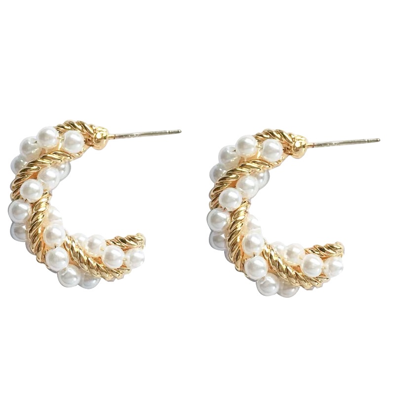 Khuyên tai hình bán nguyệt đính ngọc trai nhân tạo thời trang retro Hàn Quốc thanh lịch